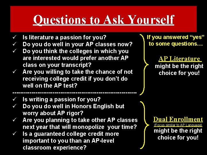 Questions to Ask Yourself ü Is literature a passion for you? ü Do you