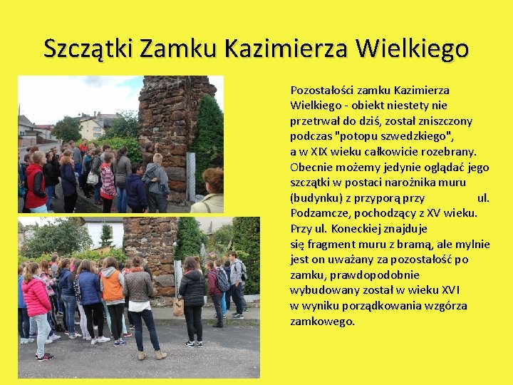 Szczątki Zamku Kazimierza Wielkiego Pozostałości zamku Kazimierza Wielkiego - obiekt niestety nie przetrwał do
