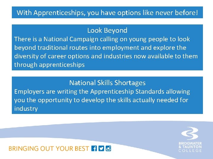 With Apprenticeships, you have options like never before! Look Beyond There is a National