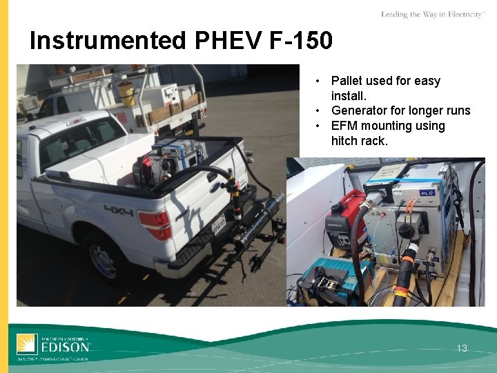 Instrumented PHEV F-150 • Pallet used for easy install. • Generator for longer runs