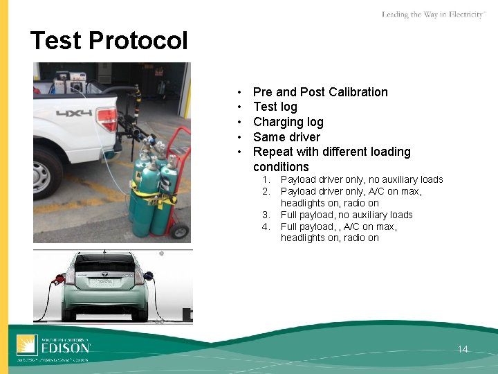 Test Protocol • • • Pre and Post Calibration Test log Charging log Same