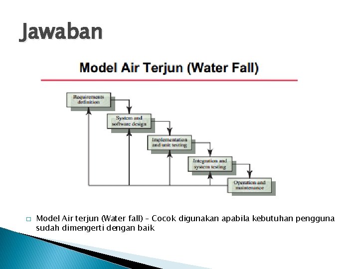 Jawaban � Model Air terjun (Water fall) – Cocok digunakan apabila kebutuhan pengguna sudah
