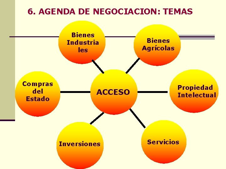 6. AGENDA DE NEGOCIACION: TEMAS Bienes Industria les Compras del Estado ACCESO Inversiones Bienes