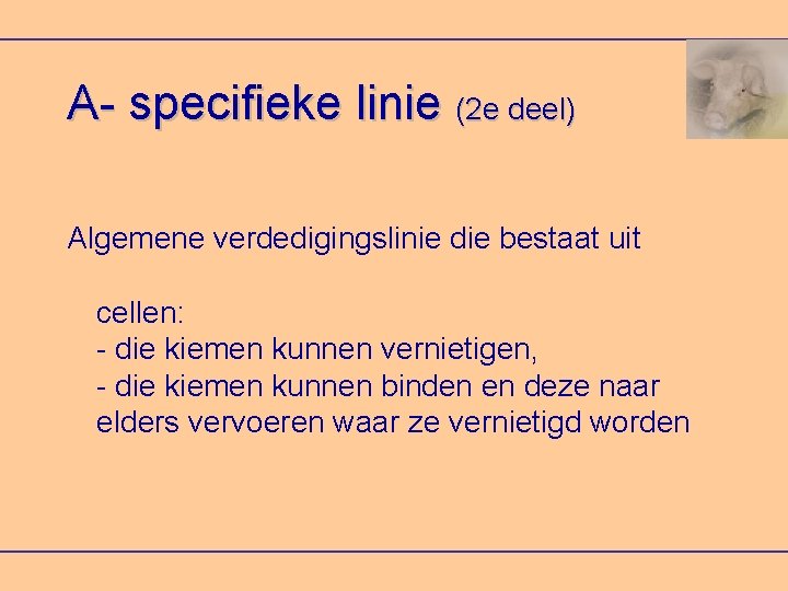 A- specifieke linie (2 e deel) Algemene verdedigingslinie die bestaat uit cellen: - die