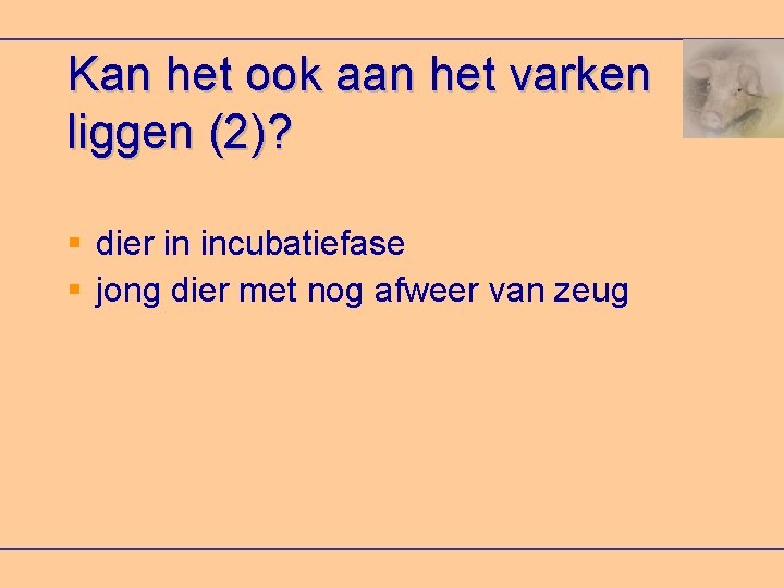 Kan het ook aan het varken liggen (2)? dier in incubatiefase jong dier met