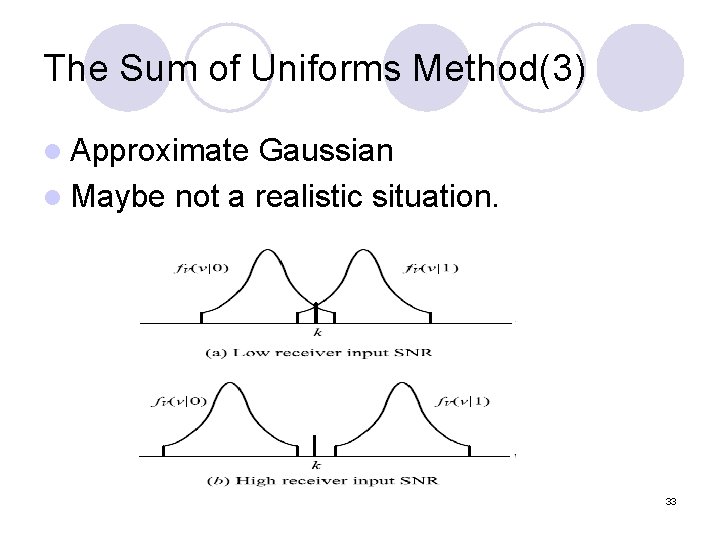 The Sum of Uniforms Method(3) l Approximate Gaussian l Maybe not a realistic situation.