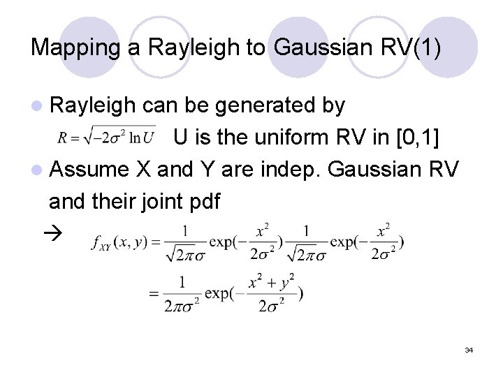 Mapping a Rayleigh to Gaussian RV(1) l Rayleigh can be generated by U is