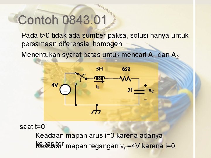 Contoh 0843. 01 Pada t>0 tidak ada sumber paksa, solusi hanya untuk persamaan diferensial