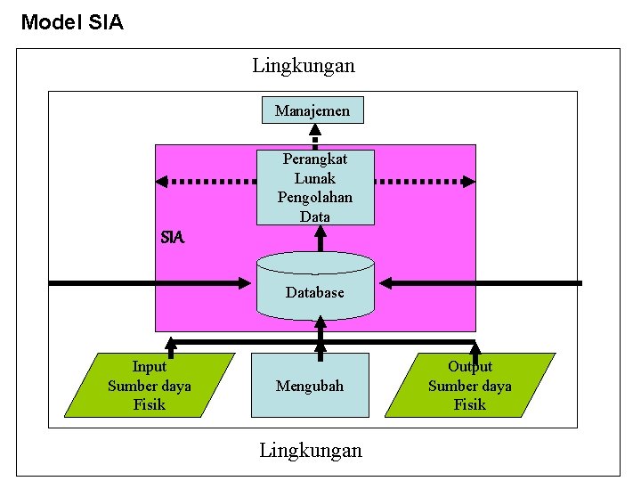 Model SIA Lingkungan Manajemen Perangkat Lunak Pengolahan Data SIA Database Input Sumber daya Fisik