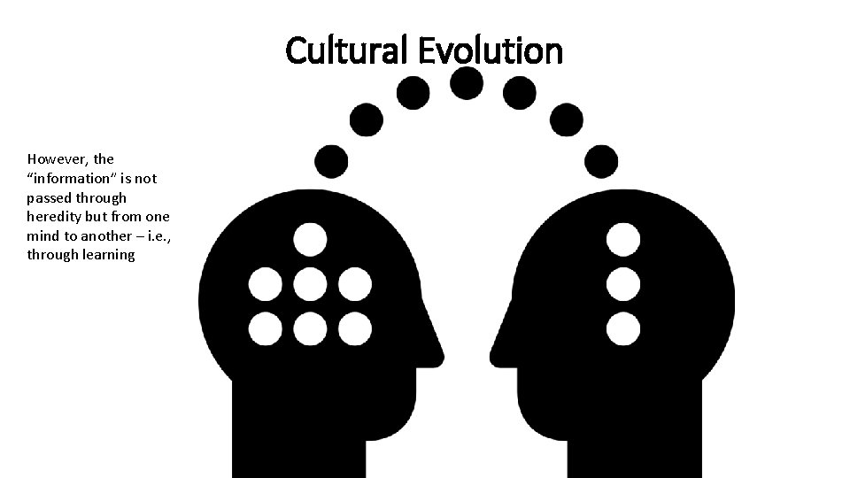 Cultural Evolution However, the “information” is not passed through heredity but from one mind Cultural Evolution However, the “information” is not passed through heredity but from one mind