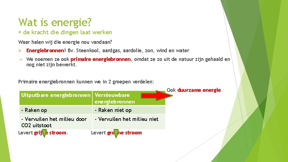 Wat is energie? = de kracht die dingen laat werken Waar halen wij die