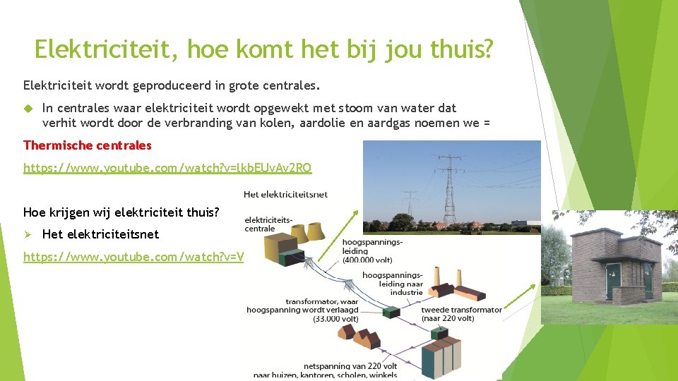 Elektriciteit, hoe komt het bij jou thuis? Elektriciteit wordt geproduceerd in grote centrales. In