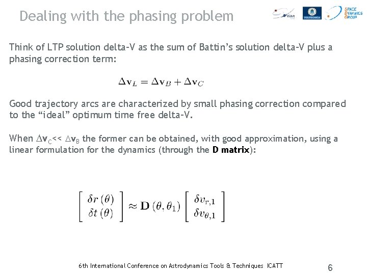 Dealing with the phasing problem Think of LTP solution delta-V as the sum of
