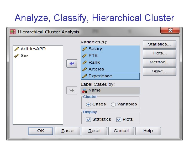 Analyze, Classify, Hierarchical Cluster 