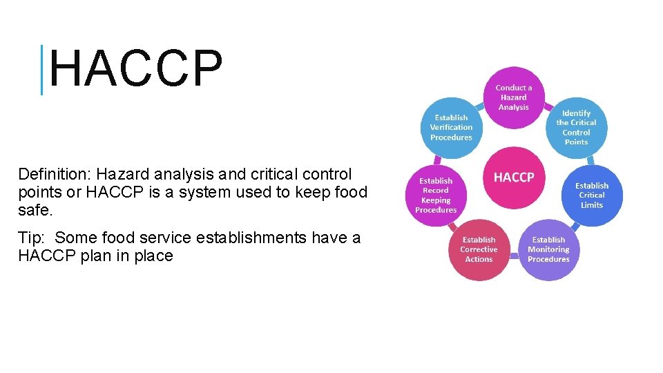 HACCP Definition: Hazard analysis and critical control points or HACCP is a system used