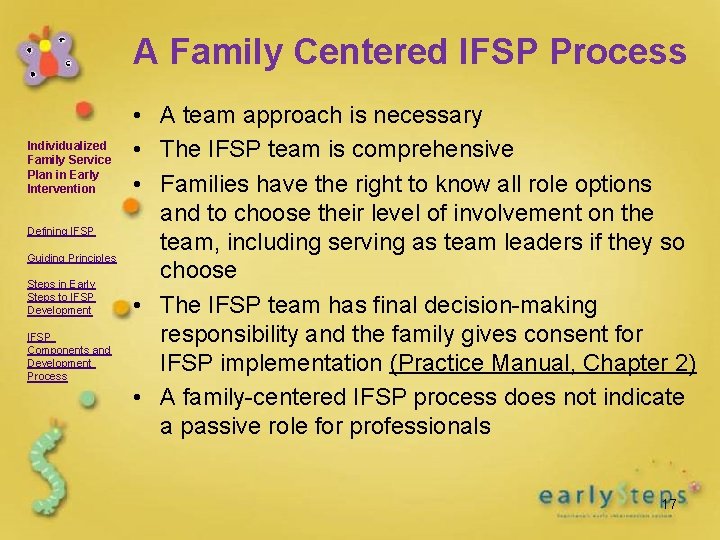 A Family Centered IFSP Process Individualized Family Service Plan in Early Intervention Defining IFSP
