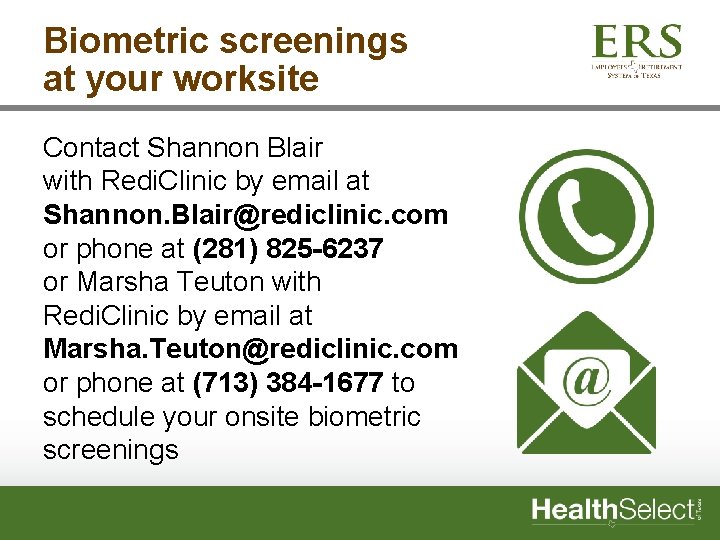 Biometric screenings at your worksite Contact Shannon Blair with Redi. Clinic by email at