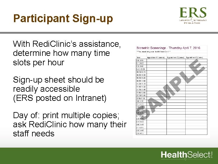 Participant Sign-up With Redi. Clinic’s assistance, determine how many time slots per hour Sign-up
