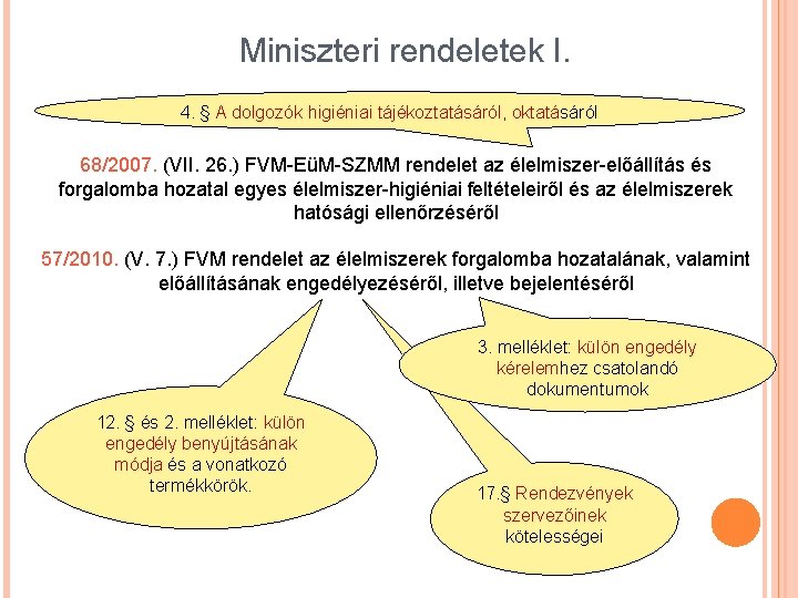 Miniszteri rendeletek I. 4. § A dolgozók higiéniai tájékoztatásáról, oktatásáról 68/2007. (VII. 26. )