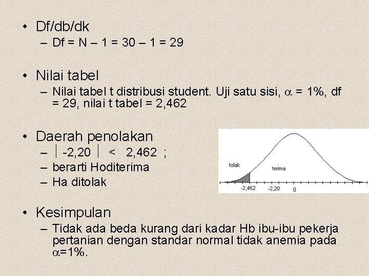  • Df/db/dk – Df = N – 1 = 30 – 1 =