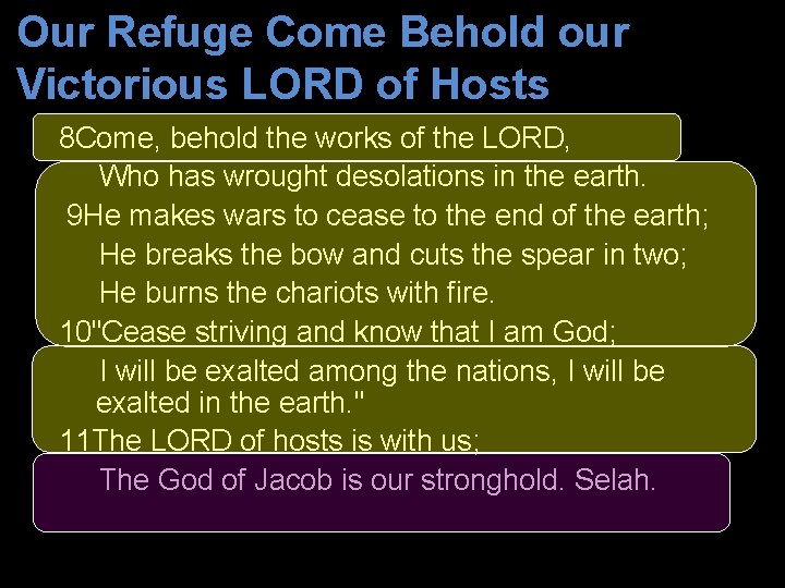 Our Refuge Come Behold our Victorious LORD of Hosts 8 Come, behold the works