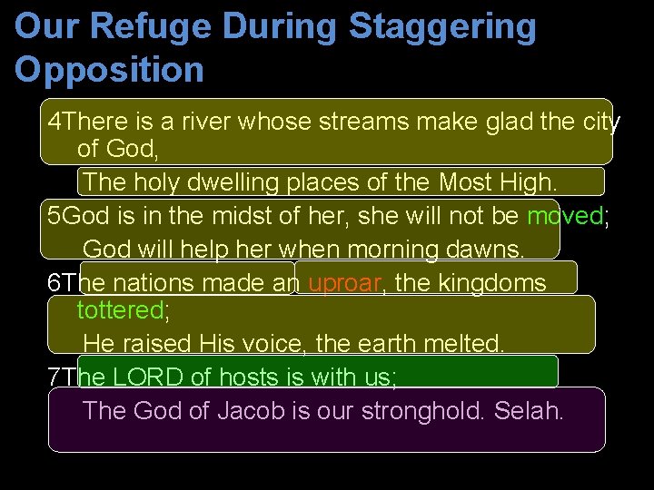 Our Refuge During Staggering Opposition 4 There is a river whose streams make glad