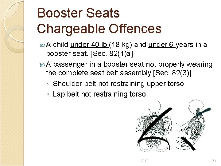 Booster Seats Chargeable Offences A child under 40 lb (18 kg) and under 6