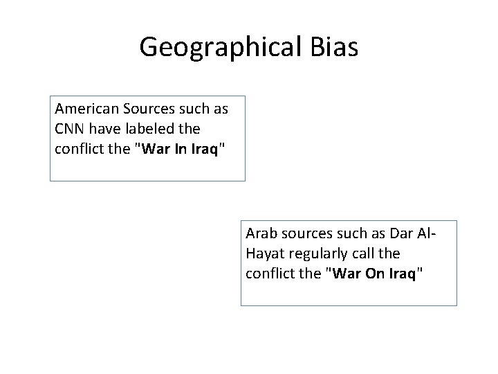 Geographical Bias American Sources such as CNN have labeled the conflict the "War In
