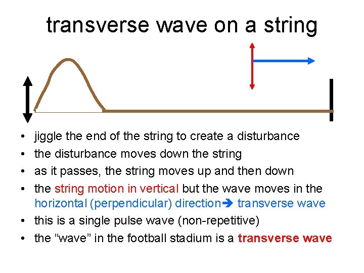 transverse wave on a string • • jiggle the end of the string to