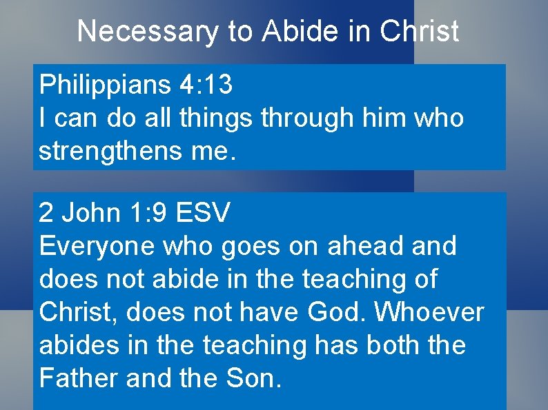 Necessary to Abide in Christ Philippians 4: 13 I can do all things through