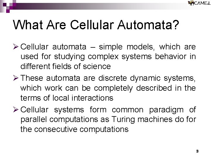 What Are Cellular Automata? Ø Cellular automata – simple models, which are used for What Are Cellular Automata? Ø Cellular automata – simple models, which are used for