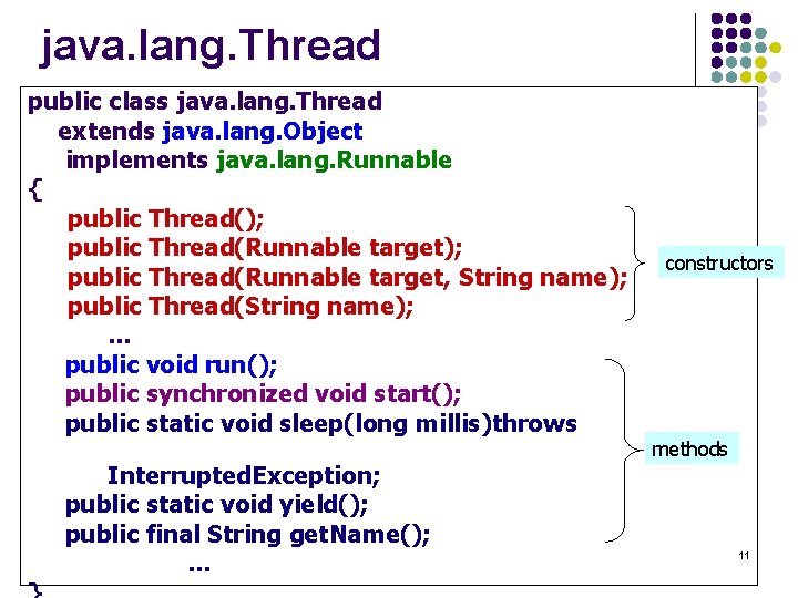 java. lang. Thread public class java. lang. Thread extends java. lang. Object implements java.