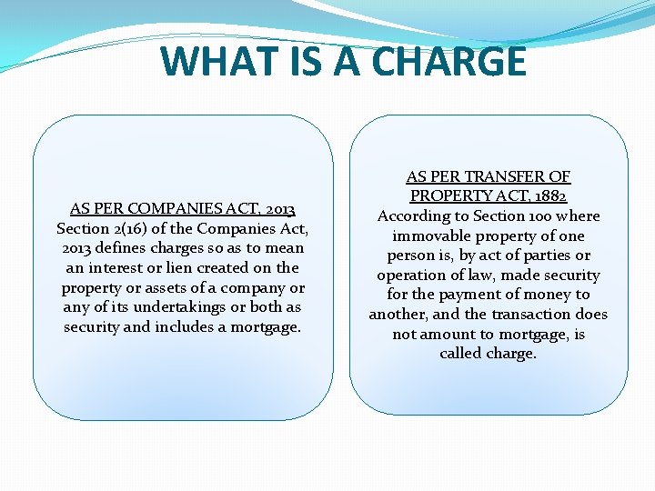 WHAT IS A CHARGE AS PER COMPANIES ACT, 2013 Section 2(16) of the Companies