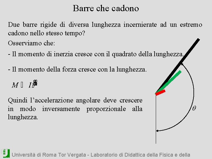 Barre che cadono Due barre rigide di diversa lunghezza incernierate ad un estremo cadono