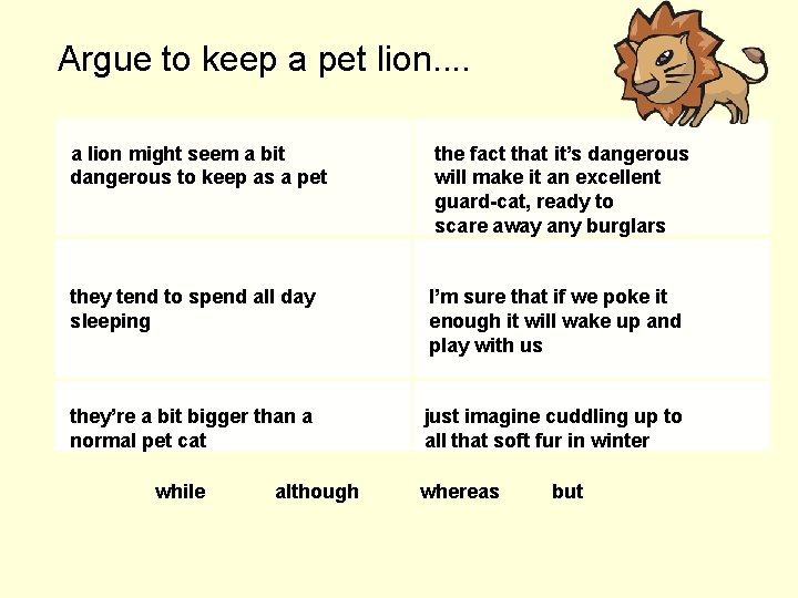  Argue to keep a pet lion. . a lion might seem a bit