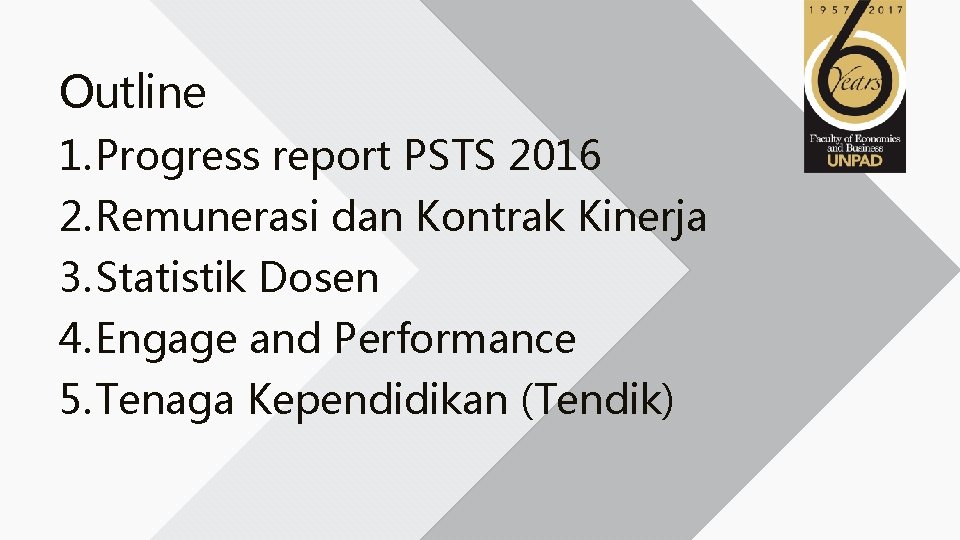 Outline 1. Progress report PSTS 2016 2. Remunerasi dan Kontrak Kinerja 3. Statistik Dosen