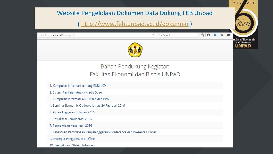 Website Pengelolaan Dokumen Data Dukung FEB Unpad ( http: //www. feb. unpad. ac. id/dokumen