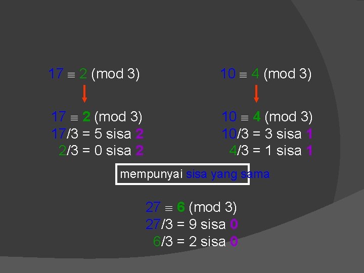 17 2 (mod 3) 10 4 (mod 3) 17 2 (mod 3) 17/3 =