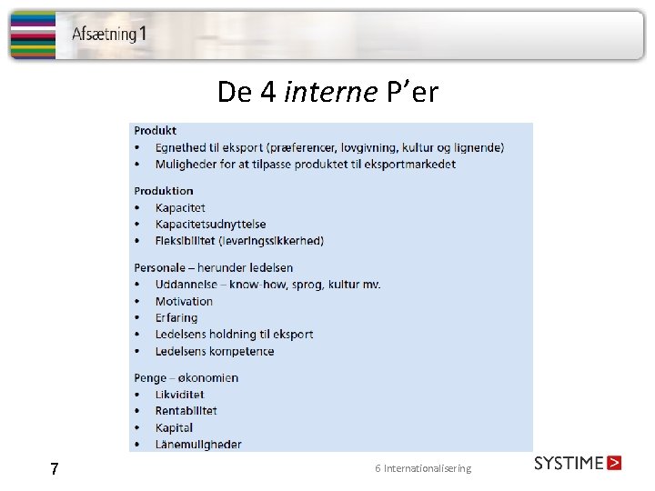 De 4 interne P’er 7 6 Internationalisering 