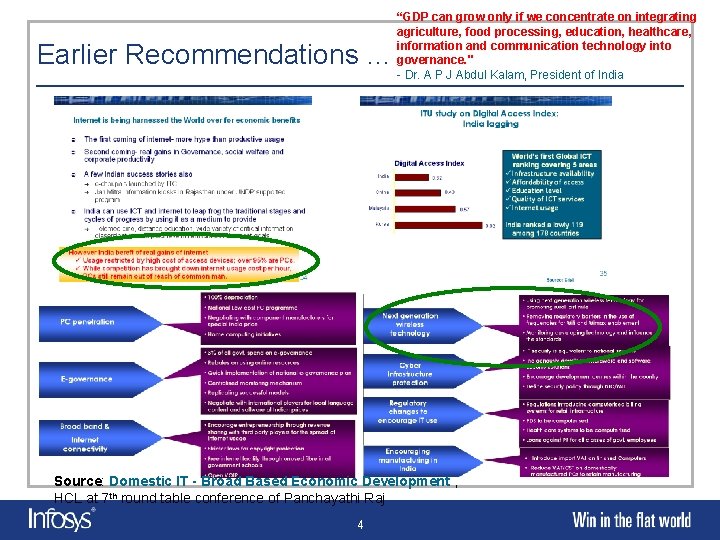 Earlier Recommendations … “GDP can grow only if we concentrate on integrating agriculture, food