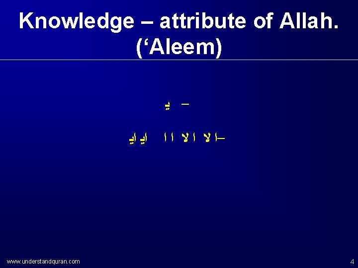 Knowledge – attribute of Allah. (‘Aleem) – ﻳ ﺍﻳ ﺍﻳ www. understandquran. com –ﺍ