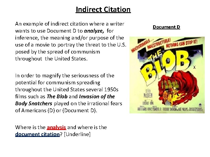 Indirect Citation An example of indirect citation where a writer wants to use Document
