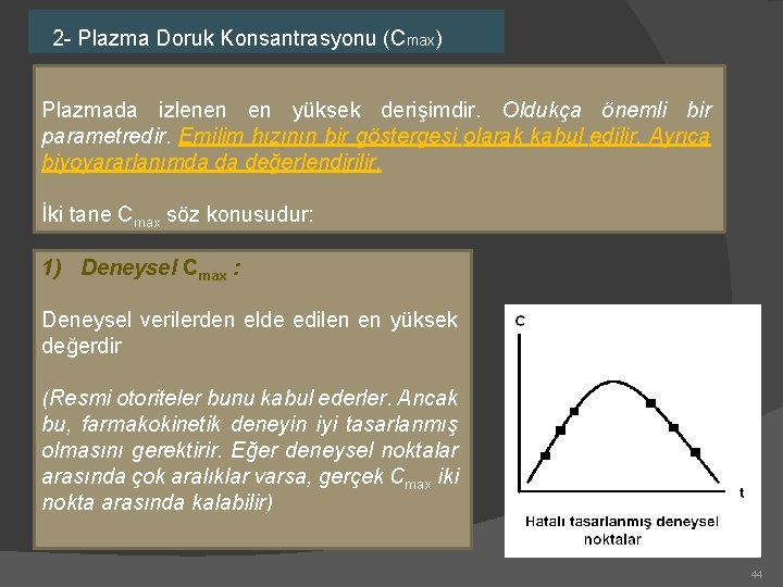 2 - Plazma Doruk Konsantrasyonu (Cmax) Plazmada izlenen en yüksek derişimdir. Oldukça önemli bir