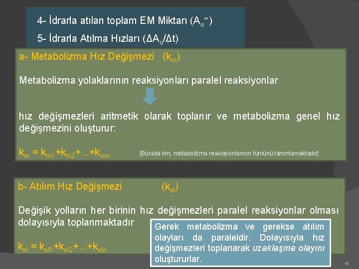 4 - İdrarla atılan toplam EM Miktarı (Au∞) 5 - İdrarla Atılma Hızları (ΔAu/Δt)