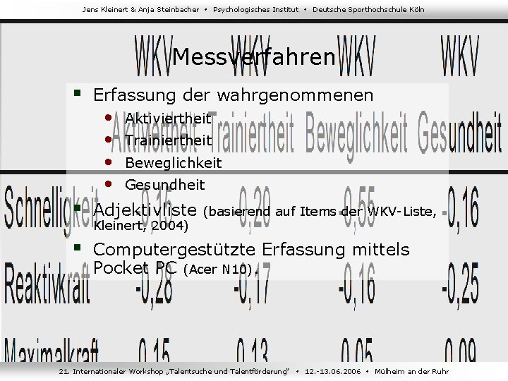 Jens Kleinert & Anja Steinbacher Psychologisches Institut Deutsche Sporthochschule Köln Messverfahren § Erfassung der