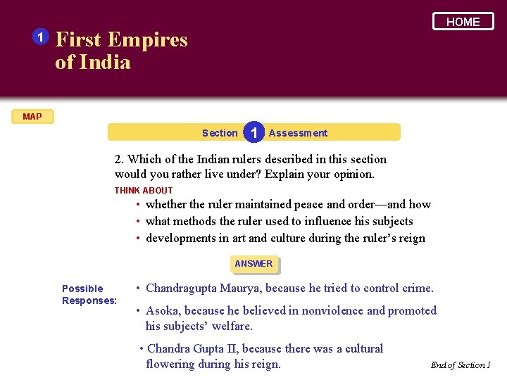 1 HOME First Empires of India MAP Section 1 Assessment 2. Which of the