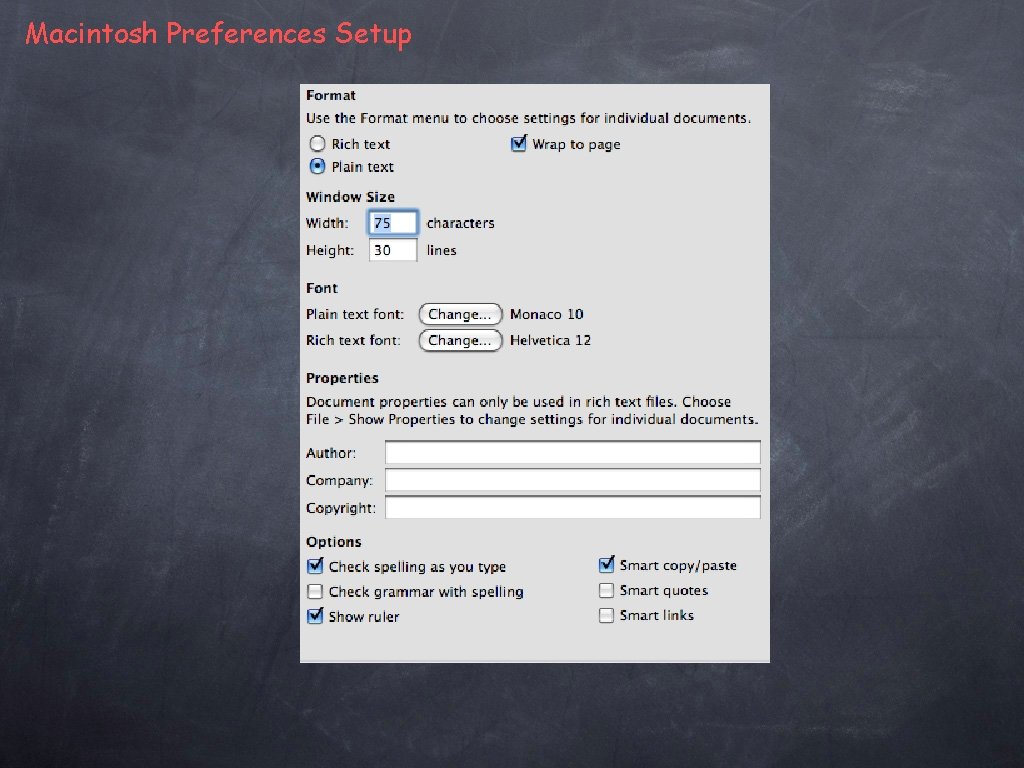 Macintosh Preferences Setup Macintosh Preferences Setup
