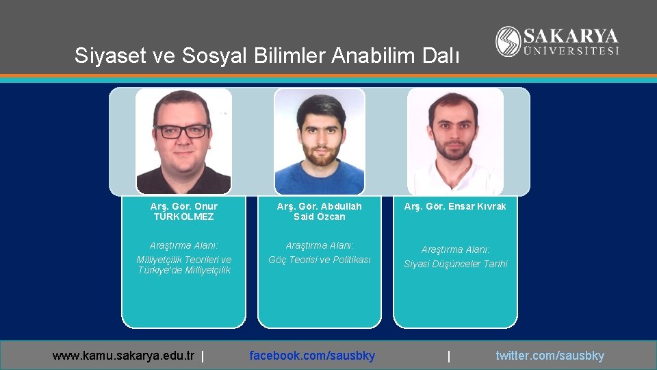 Siyaset ve Sosyal Bilimler Anabilim Dalı Arş. Gör. Onur TÜRKÖLMEZ Arş. Gör. Abdullah Said