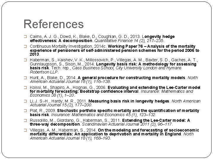 References � Cairns, A. J. G. , Dowd, K. , Blake, D. , Coughlan,