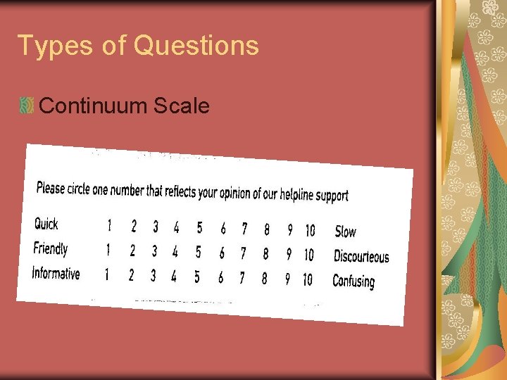 Types of Questions Continuum Scale 